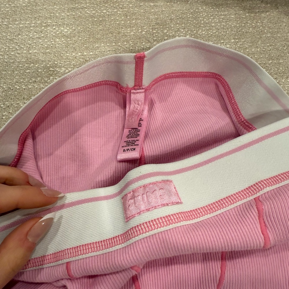 SKIMS Pink and White Bike Shorts